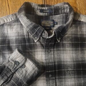 Pendleton Mason Cotton XL Flannel Plaid Black and Grey Button Down Shirt